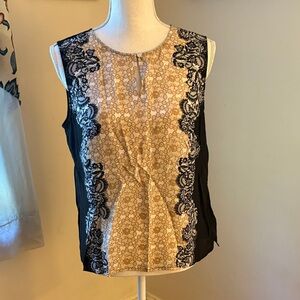 Talbots Black and Cream Silk Top